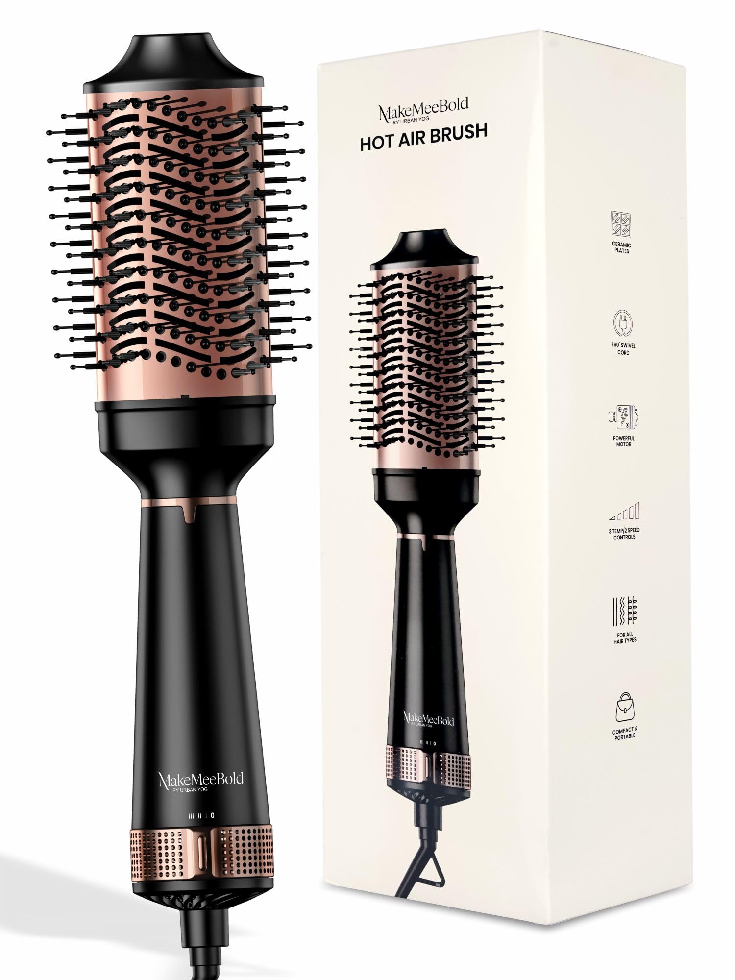 Urban yog MakeMeeBold 3-in-1 Hot Air Brush| 1.5-inch Barrel | Hair Dryer Hair Straightener Volumizer Blow Dryer Styling Tool,1200 Watt | Gifts for Woman, Multicolour