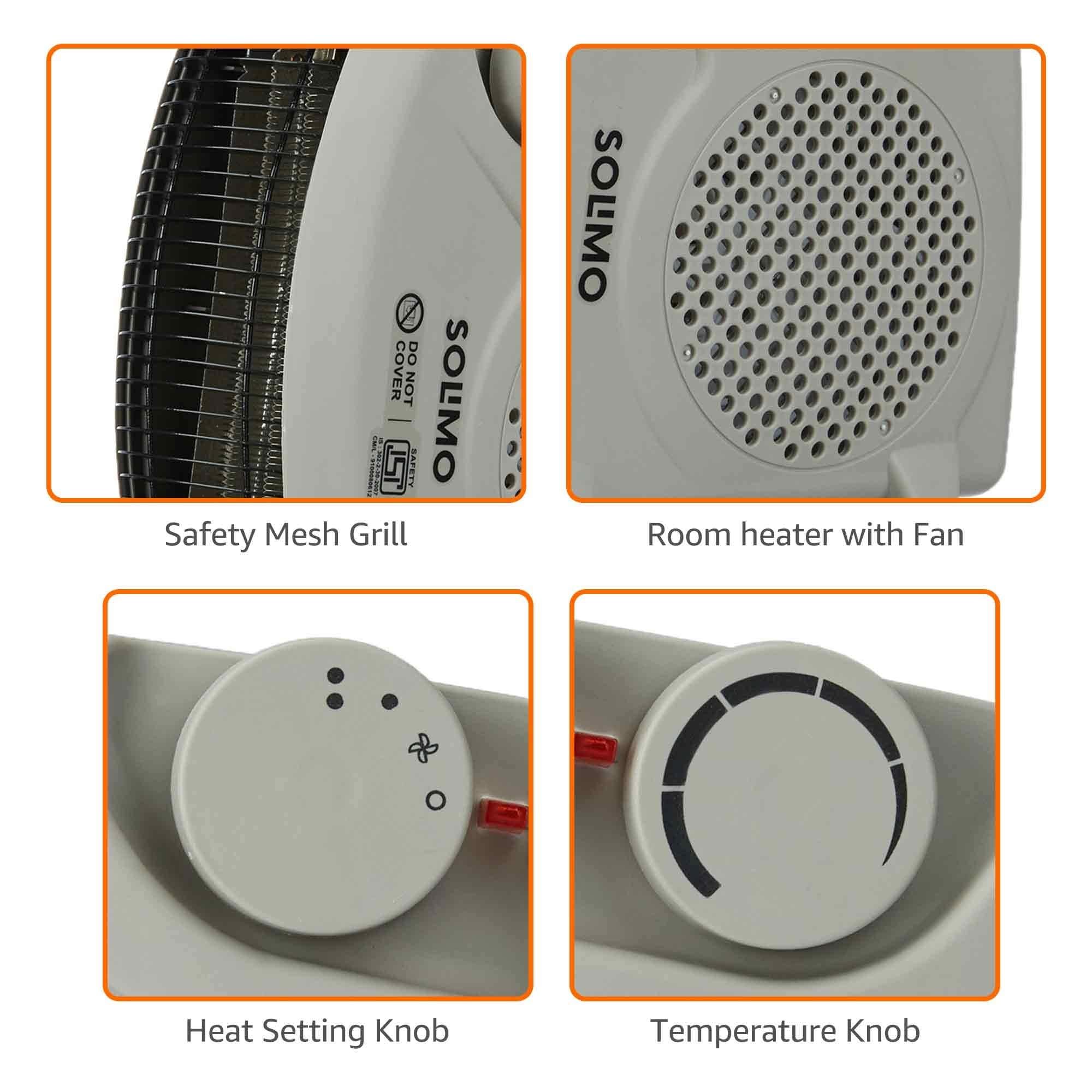 Amazon Brand - Solimo 2000/1000 Watts Room Heater with Adjustable Thermostat (ISI certified, White colour, Ideal for small to medium room/area)