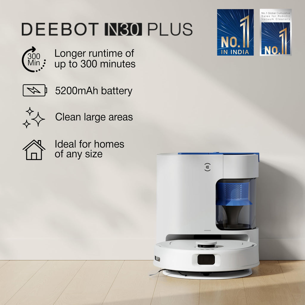 ECOVACS DEEBOT N30 Plus White 2 in 1 Robot Vacuum & Mop, 2025 New Launch, Multi-Cyclone Auto-Empty Station, 10000 Pa Suction, 5200mAh Battery, Covers 3500+sq ft, Zero Tangle 2.0, Advanced TrueMapping
