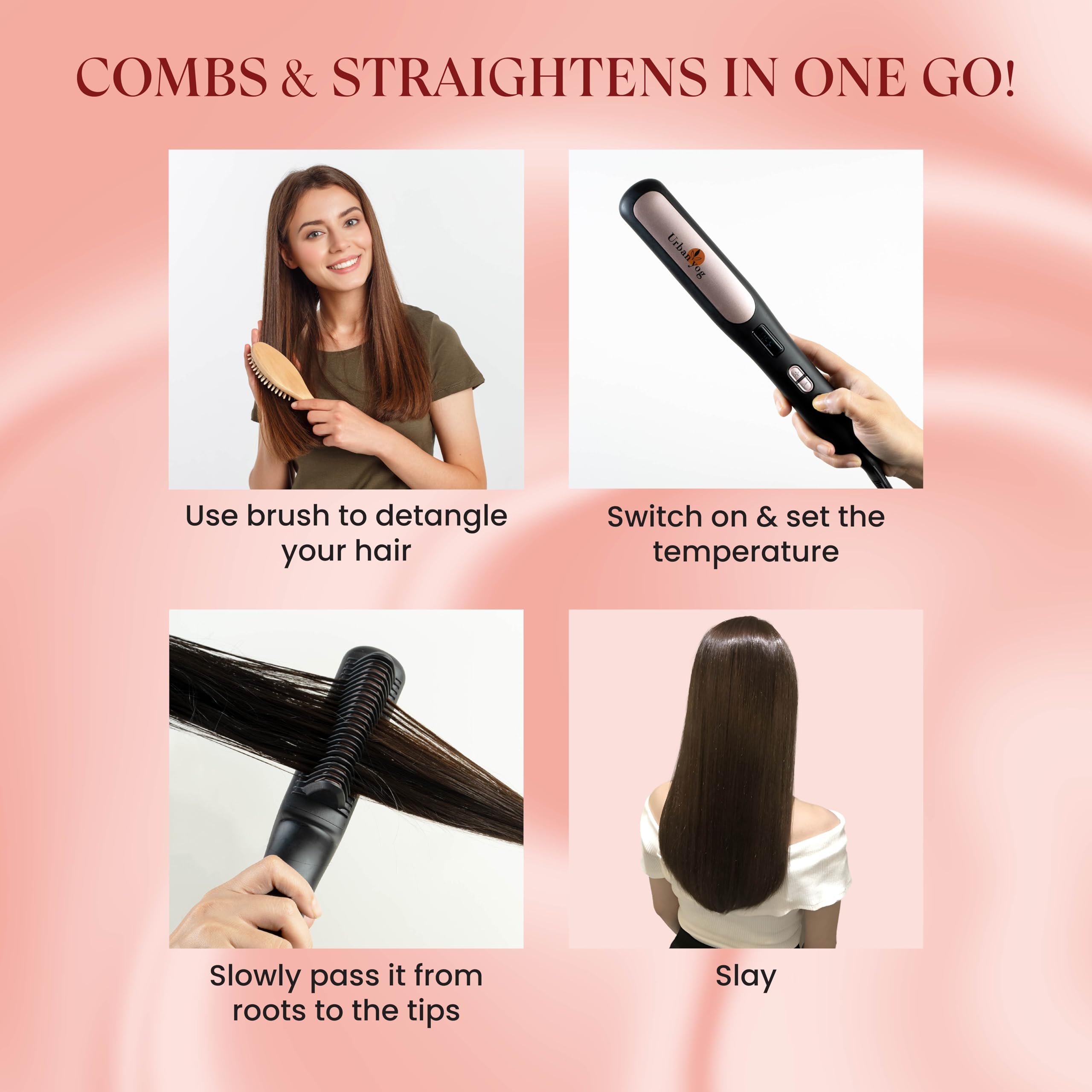 Urban yog MakeMeeBold 3-in-1 Hot Air Brush| 1.5-inch Barrel | Hair Dryer Hair Straightener Volumizer Blow Dryer Styling Tool,1200 Watt | Gifts for Woman, Multicolour