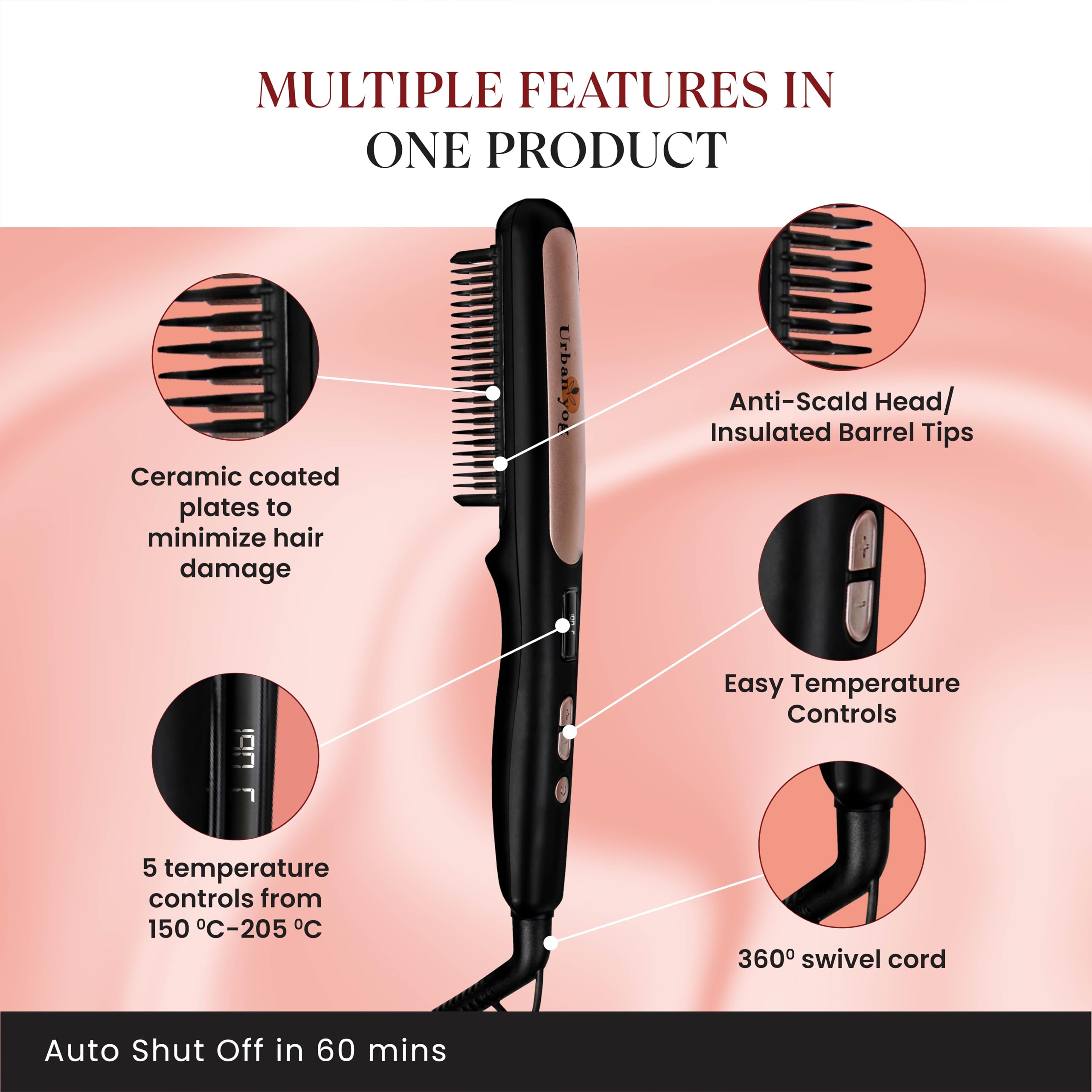 Urban yog MakeMeeBold 3-in-1 Hot Air Brush| 1.5-inch Barrel | Hair Dryer Hair Straightener Volumizer Blow Dryer Styling Tool,1200 Watt | Gifts for Woman, Multicolour